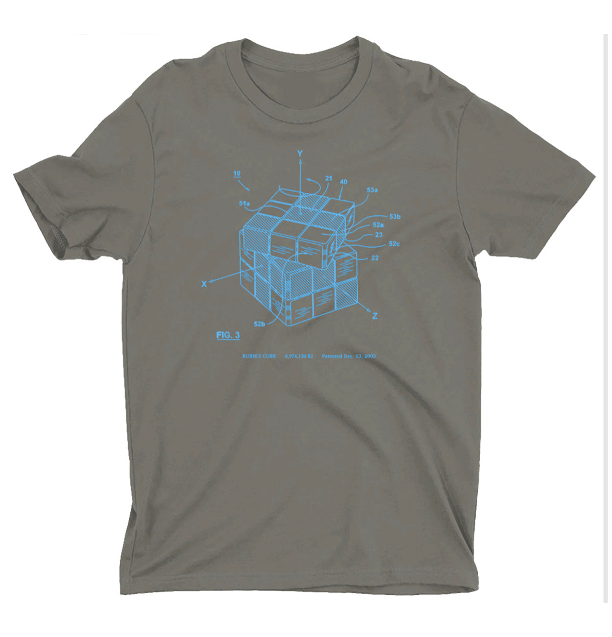 Rubik's Cube Patent T-Shirt - Charcoal with Electric Blue Ink
