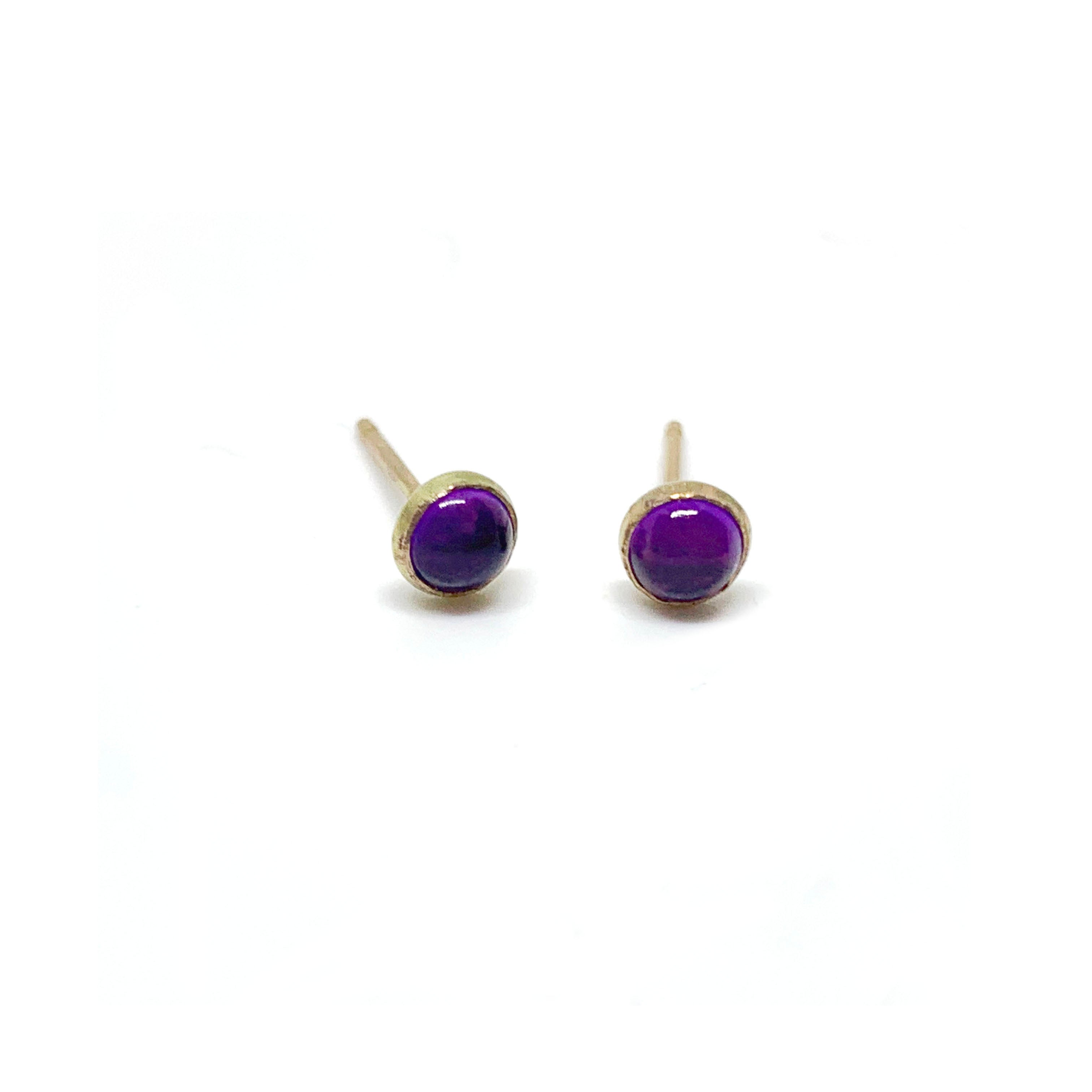 Tiny Gemstone Earrings - 14K Gold Filled + Amethyst