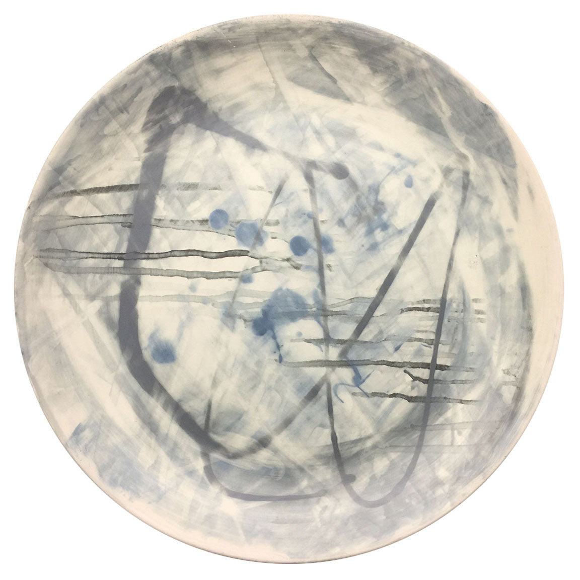 PLATTER #23 - BLACK, GREY, BLUE & CHARTREUSE - HAND-PAINTED EARTHENWARE