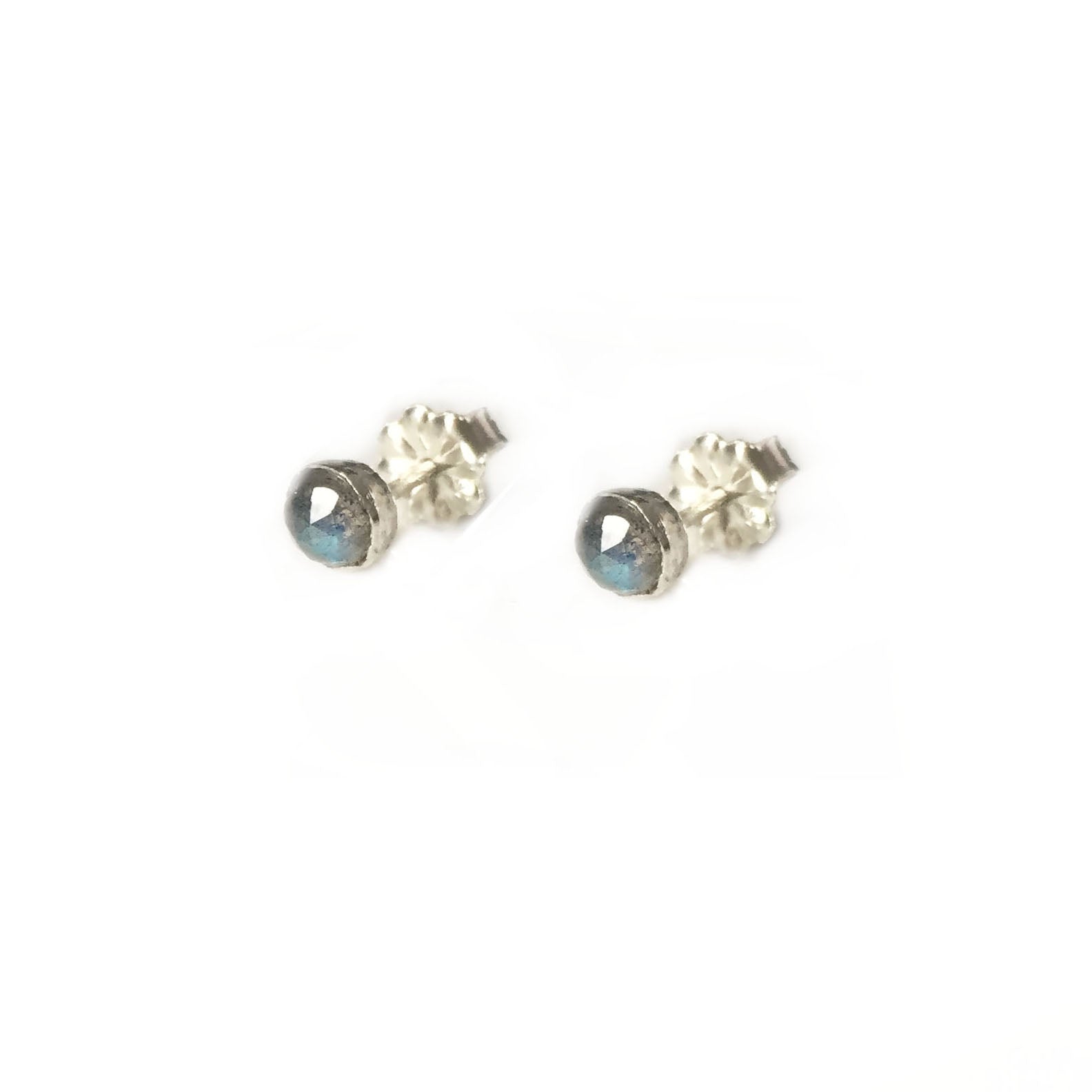 Tiny Gemstone Earrings - Sterling Silver + Labradorite