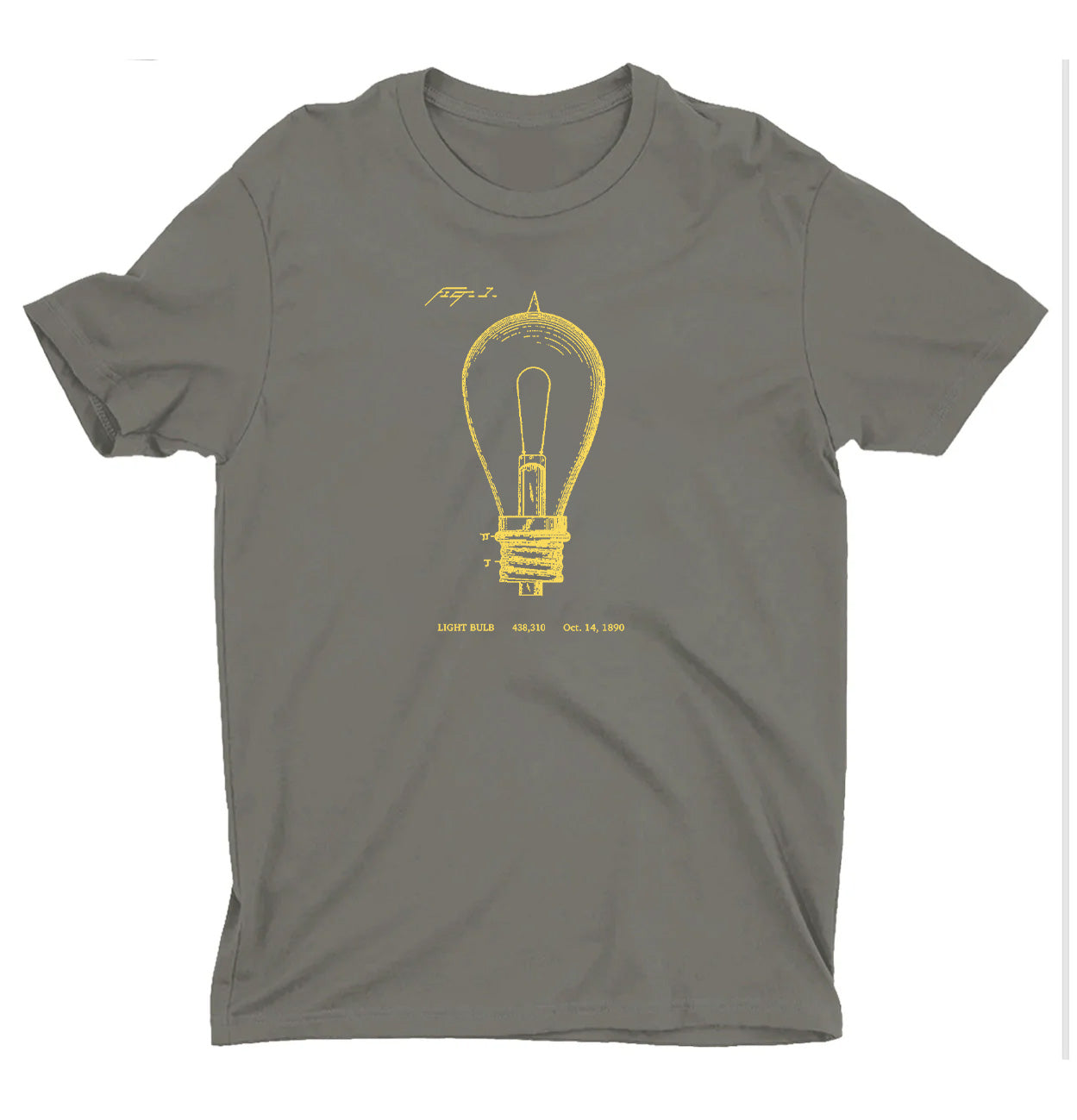 Light Bulb - Patent T-Shirt - Charcoal with Yellow Ink - NEW!