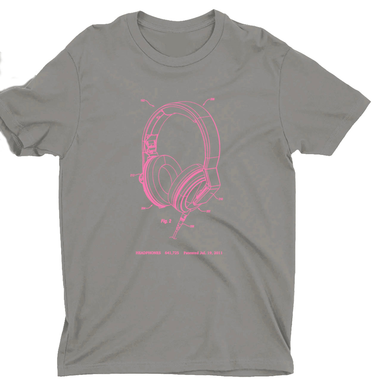 Headphones Patent T-shirt - Charcoal with Electric Pink Ink