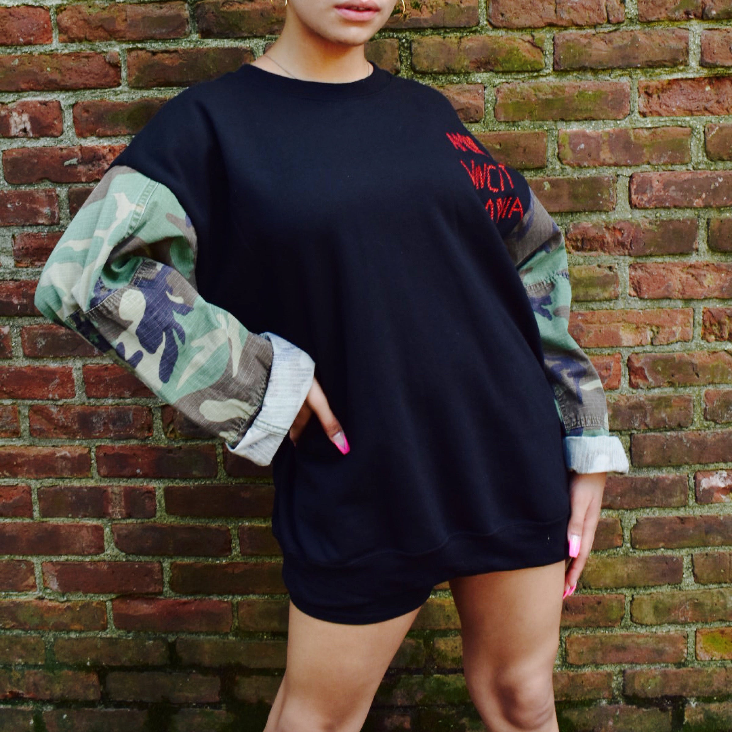 Love Army Sweatshirt with camo sleeves