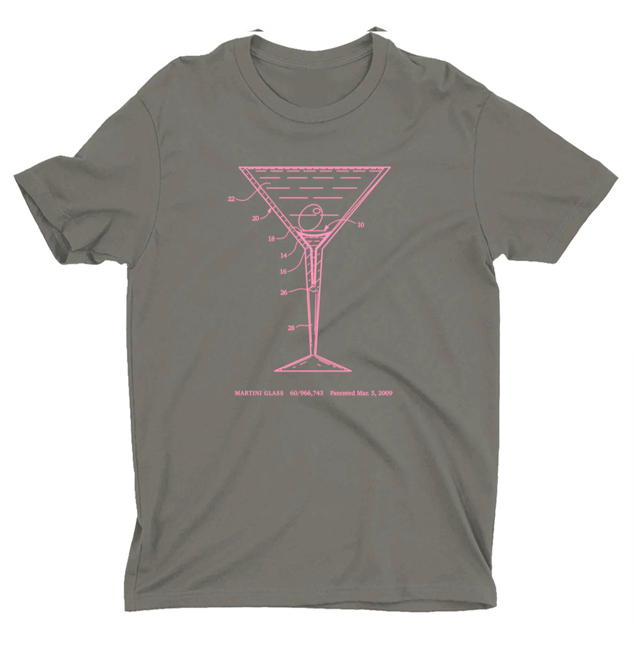 Martini Glass Patent T-Shirt - Charcoal with Cool Pink Ink