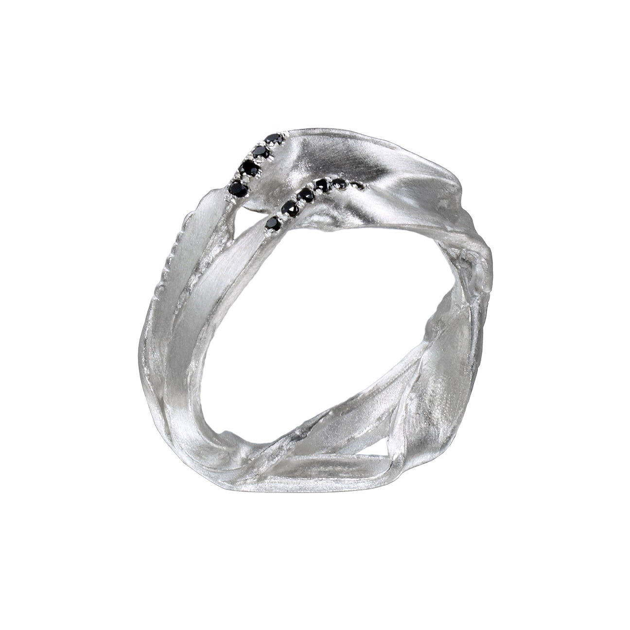 Seaweed Ring with Black Diamonds - Sterling Silver - US Size 6.5