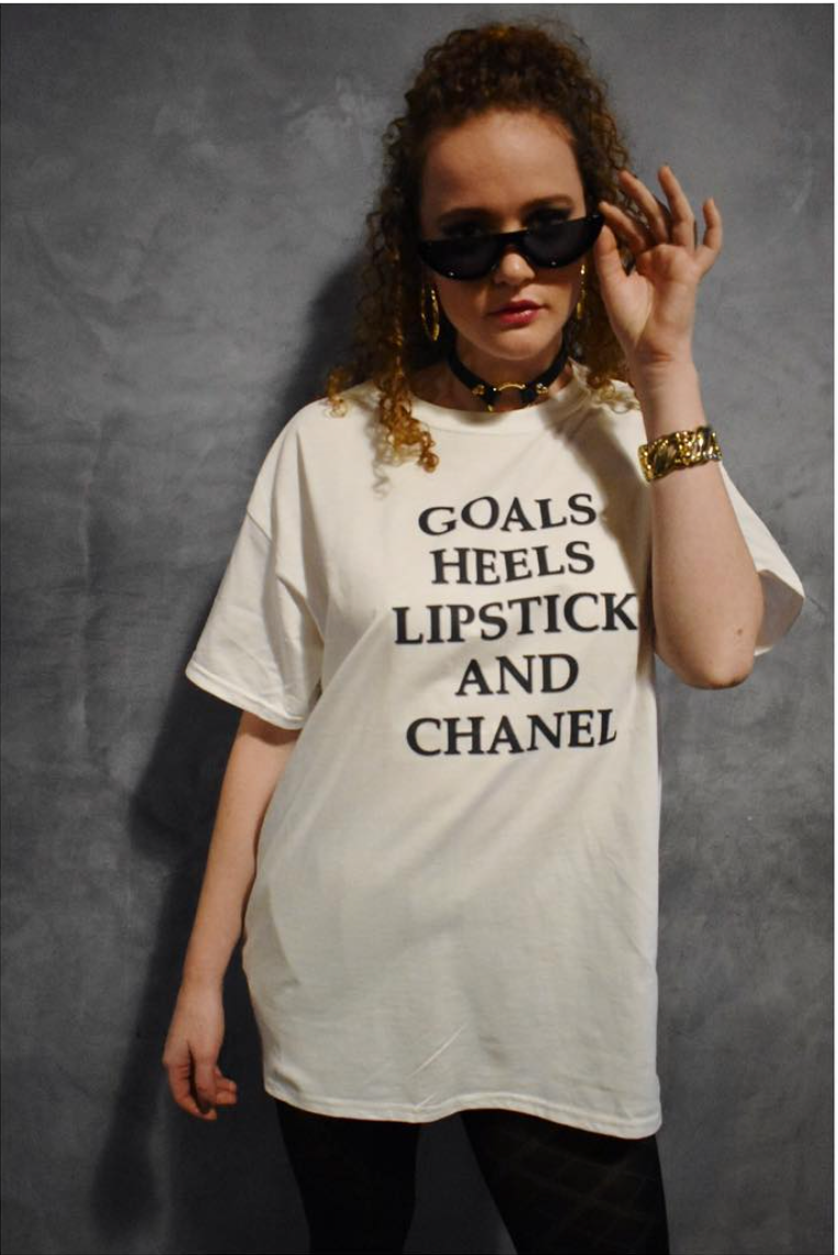 Preppy Trendy Slogan Unisex T-shirt (Goals Heels Lipstick Chanel