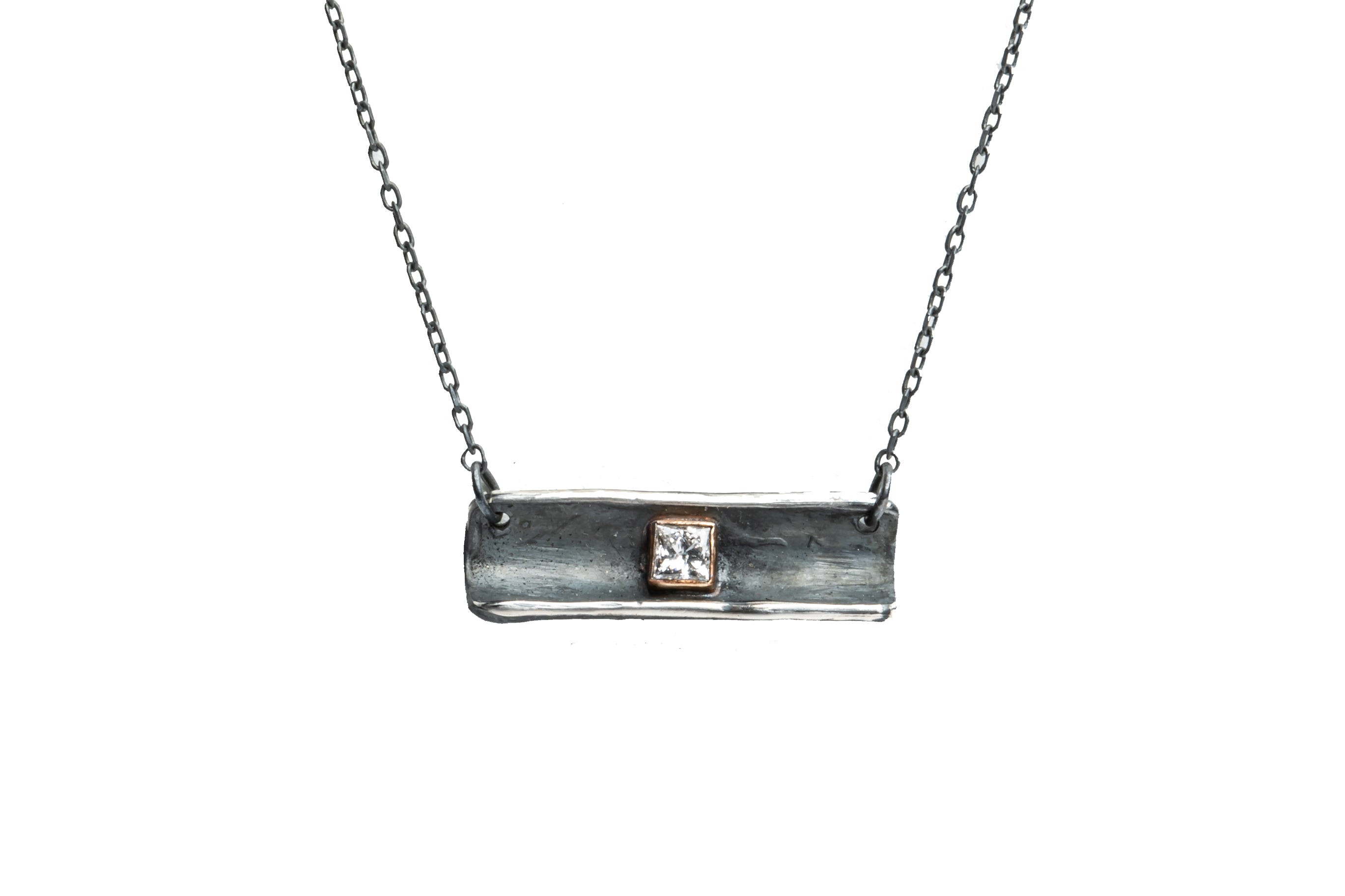 Necklace Vessel Sterling Silver Oxidized with Recycled Princess-Cut Swarovski Crystal