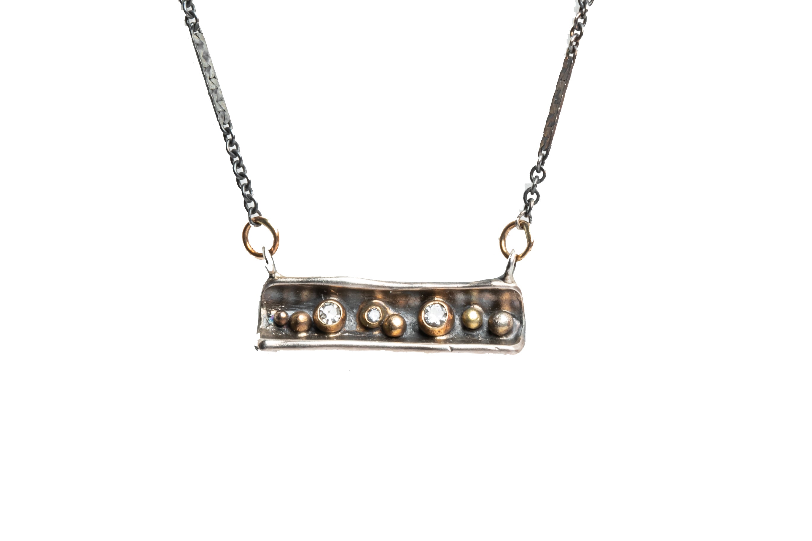 Vessel Necklace - Oxidized Sterling Silver with Mixed Beads and Recycled Diamonds