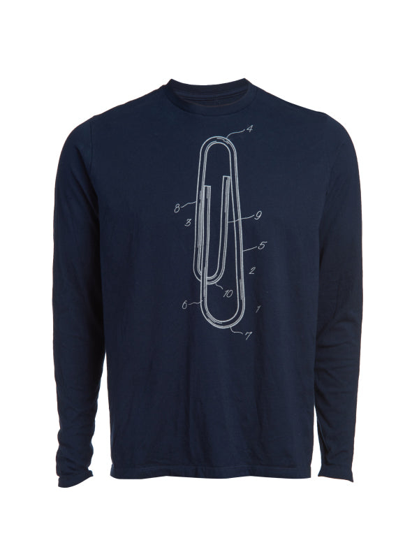Paper Clip Patent T-Shirt -Navy with Silver Gold Ink - Long Sleeve - Medium only