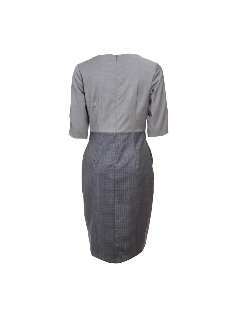 Two-Tone Asymmetrical Dress with Pocket - Light/Dark Grey with Turquoise Lining
