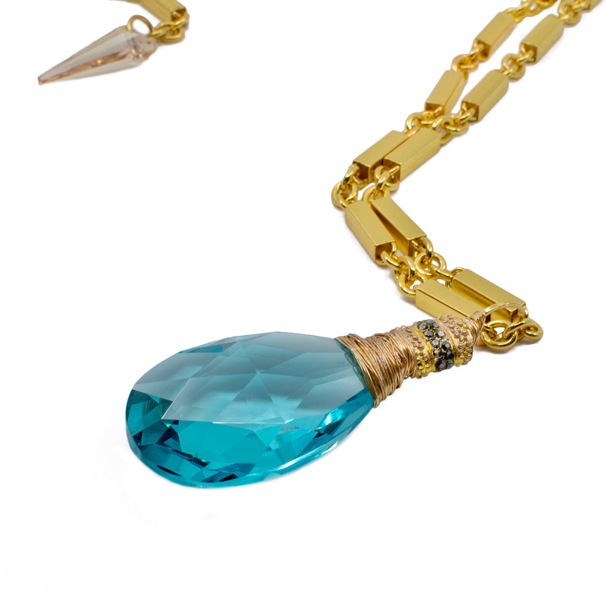 Aqua Swarovski Pendant on Gold Plated Chain