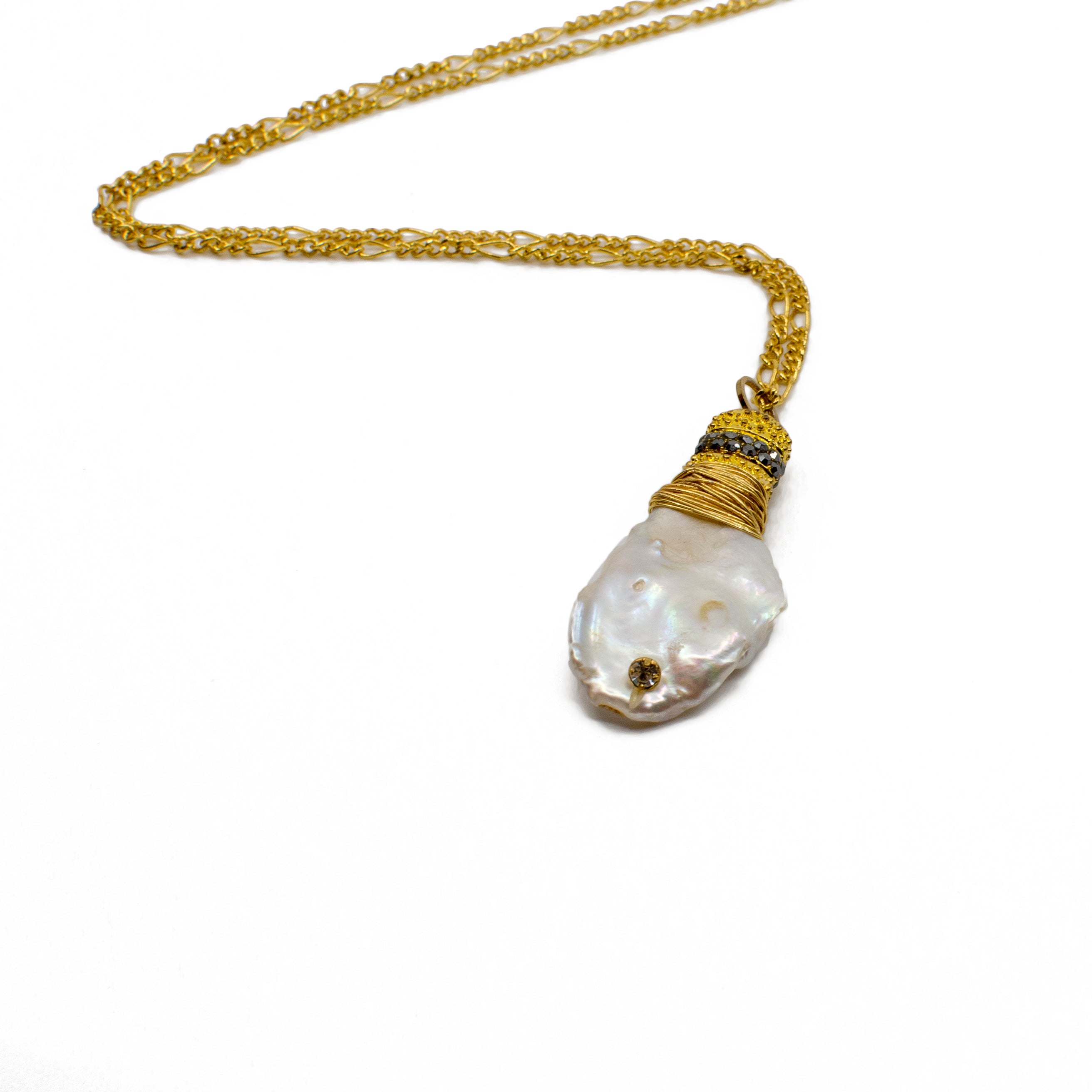 White Baroque Pearl Pendant on Gold Plated Chain