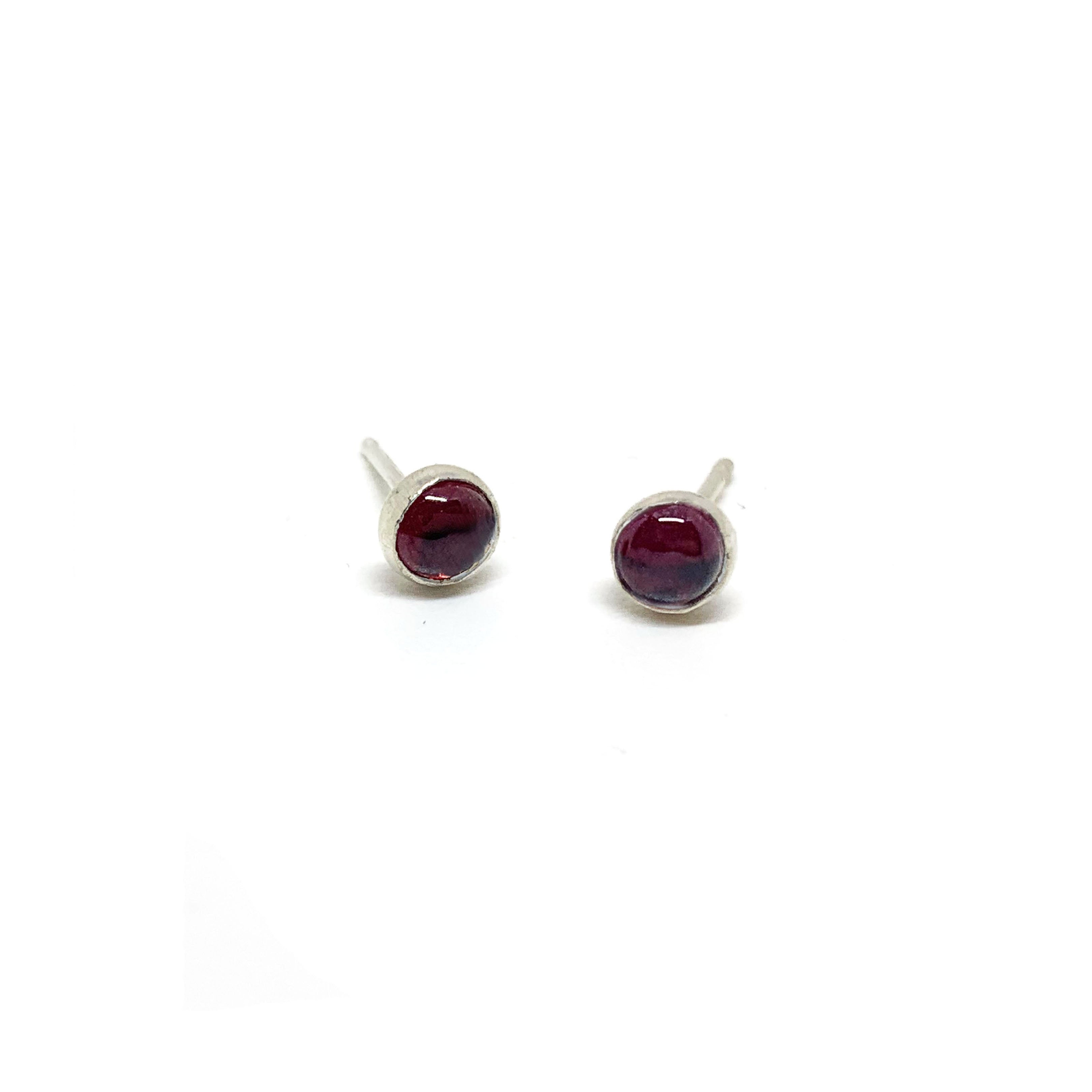 Tiny Gemstone Earrings - Sterling Silver + Garnet