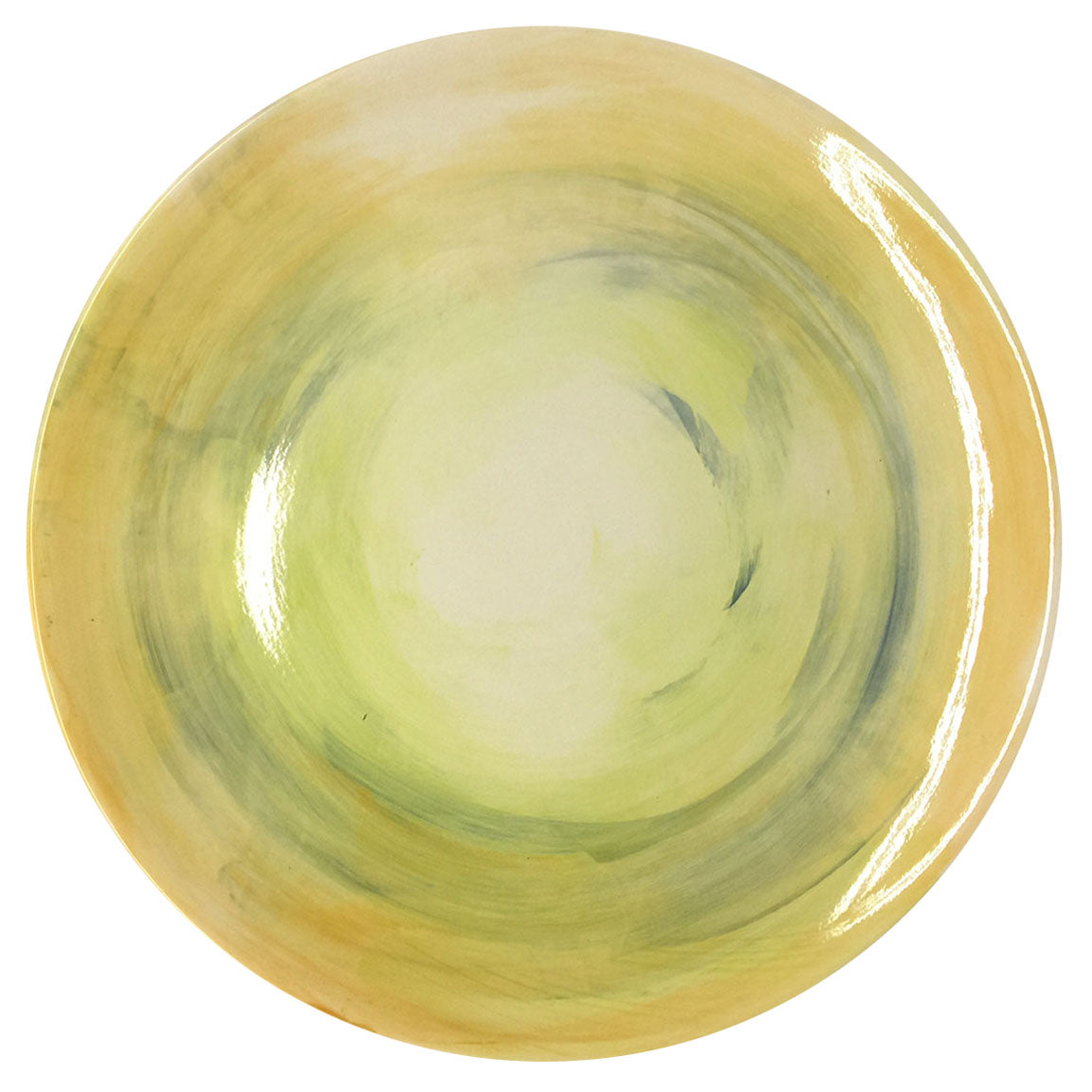 PLATTER #11 - CHARTREUSE, GOLD & BLUE - HAND-PAINTED EARTHENWARE