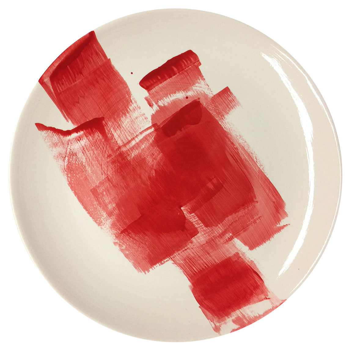 PLATTER #4 - RED ON WHITE - HAND-PAINTED EARTHENWARE