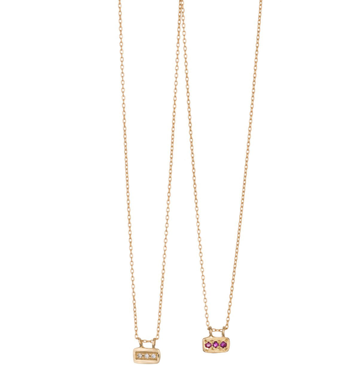 Horizontal Three Necklace - 14K solid gold with Rubies, Sapphires, Emeralds, or White VS1 Diamonds