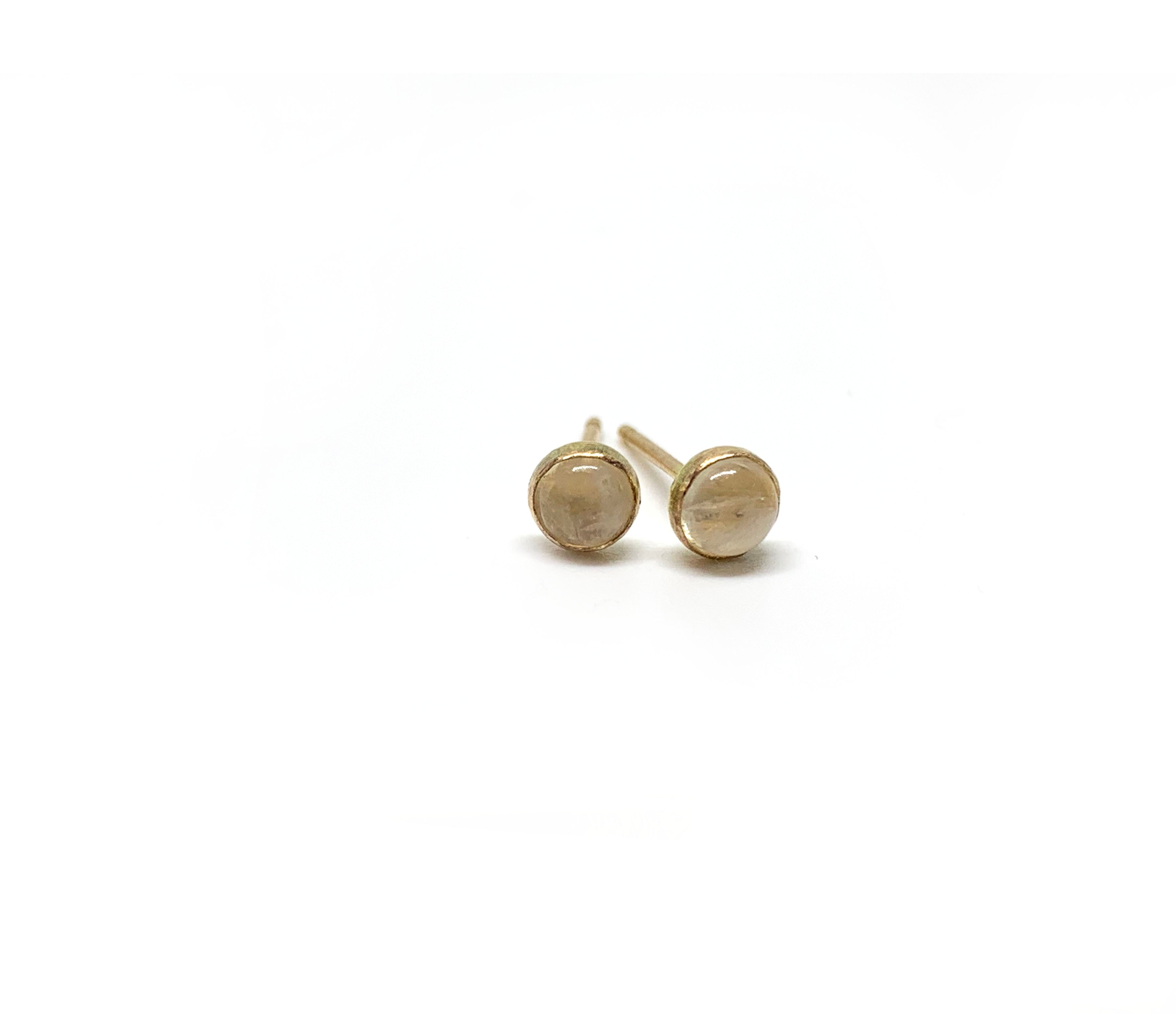 Tiny Gemstone Earrings - 14K Gold Filled + Moonstone