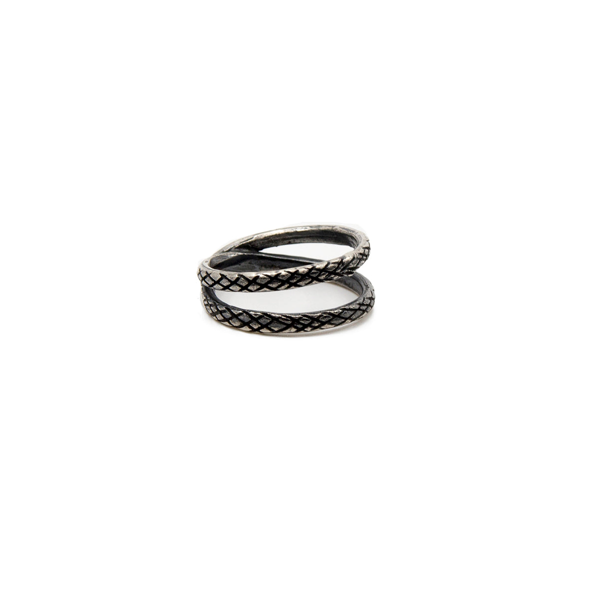 Cross Ring Oxidized Snake Pattern Sterling Silver