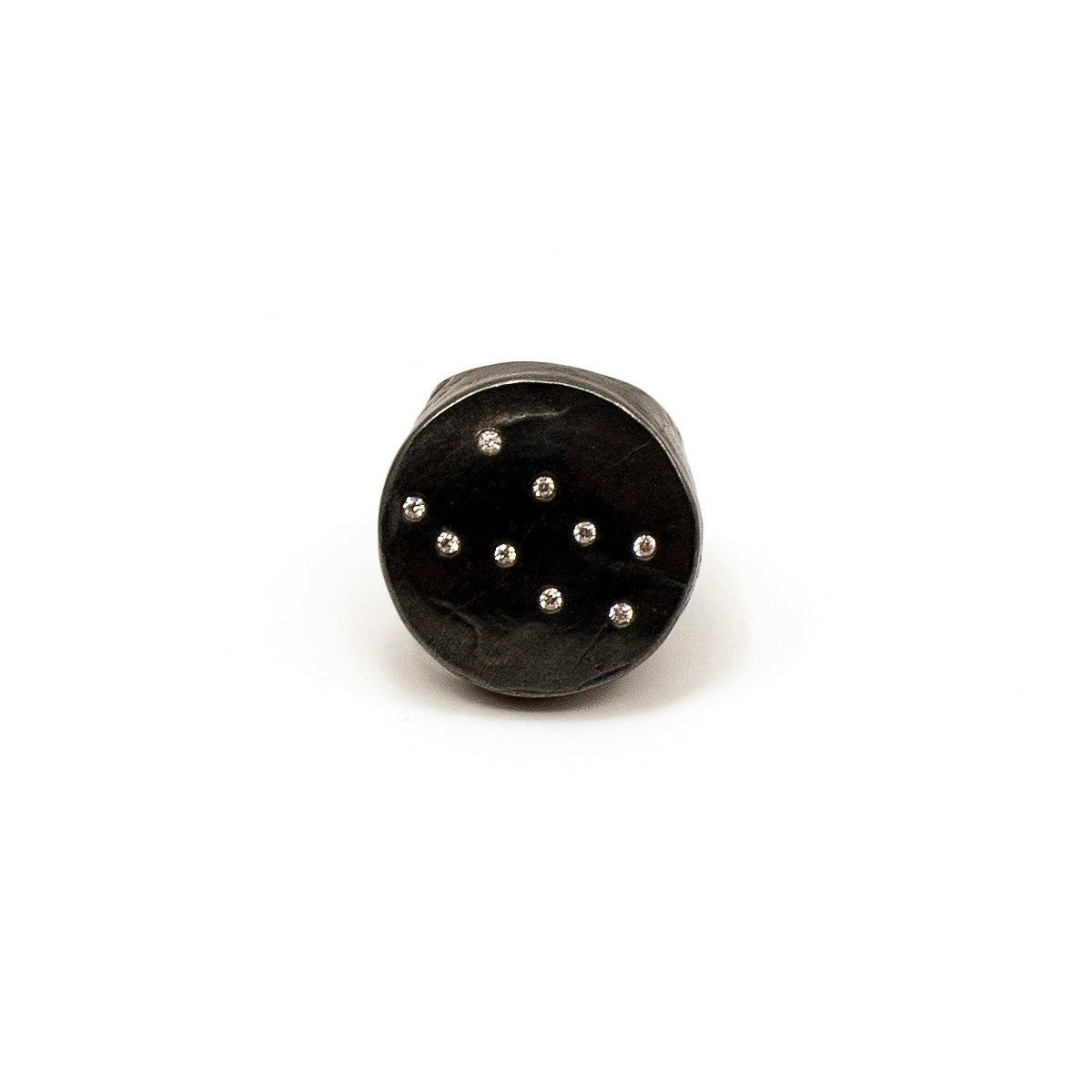 Signet Ring - Oxidized Silver with Diamonds